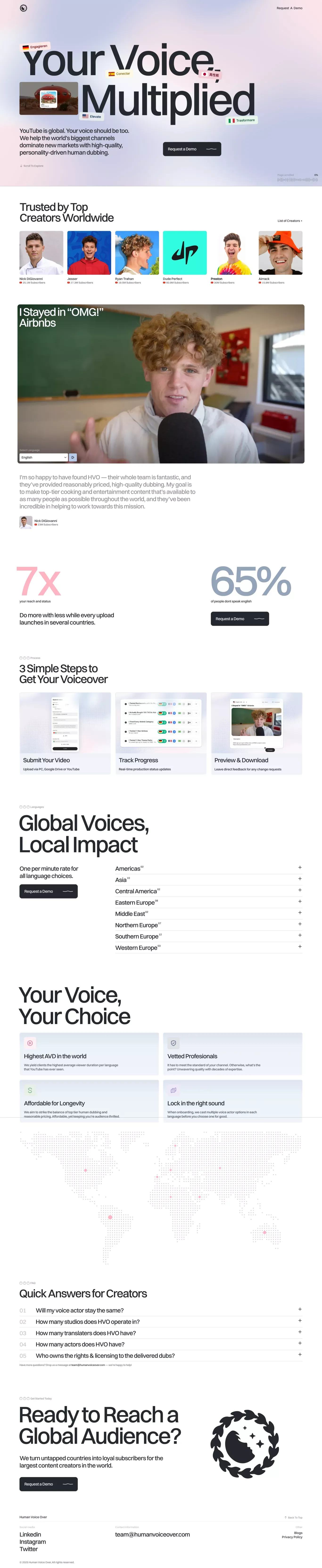 Human Voice Over - YouTube Dubbing Servi portfolio page screenshot showcasing Marketing design