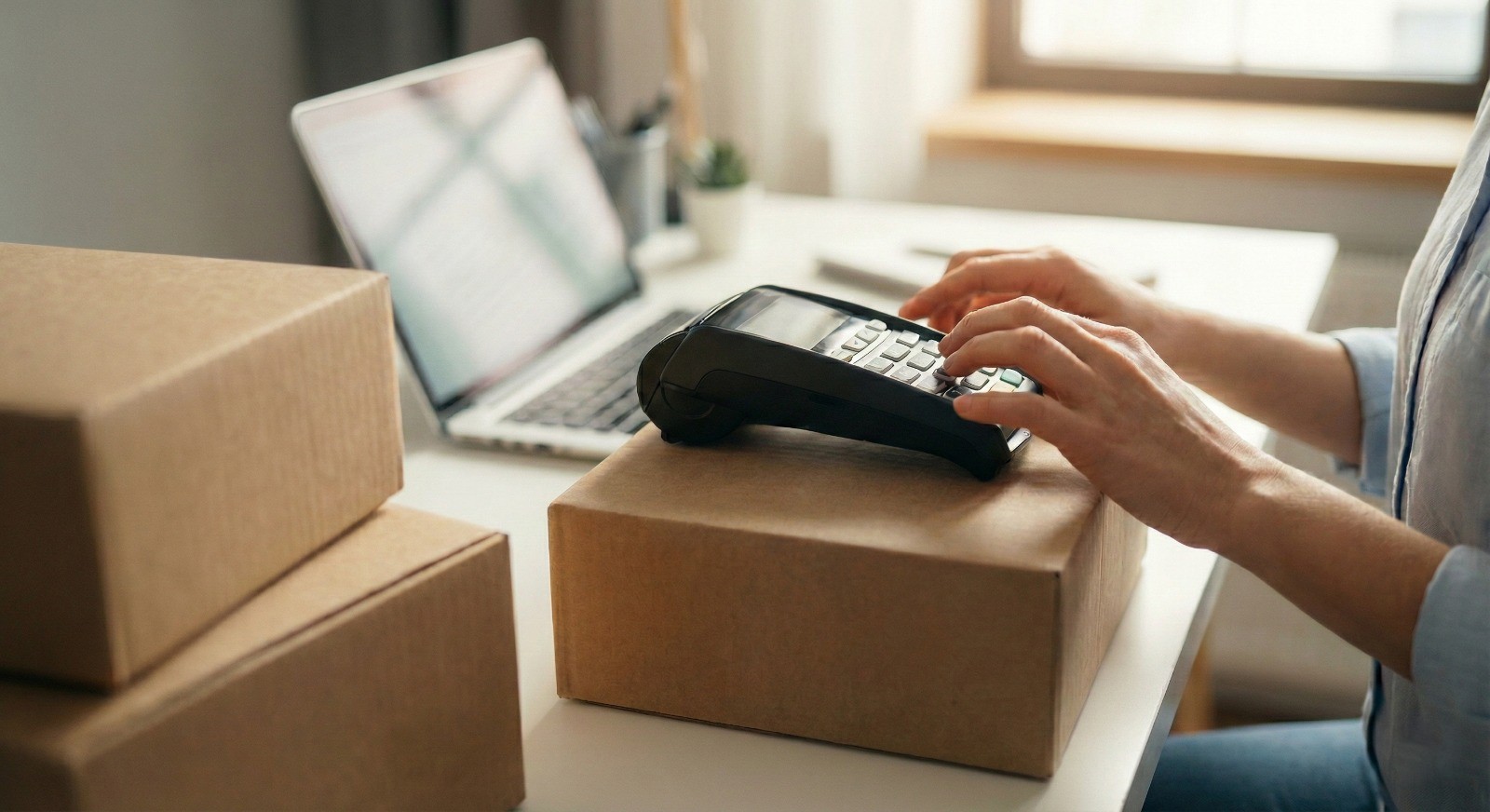 Woman managing her orders in her laptop
