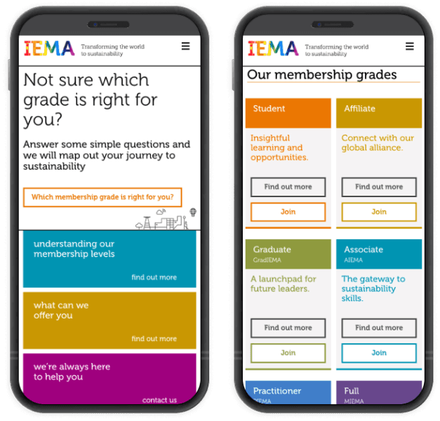 Membership options on mobile