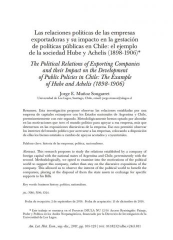 Las relaciones políticas de las empresas exportadoras y su impacto en la gestación de políticas públicas en Chile: el ejemplo de la sociedad Hube y Achelis (1898-1906)