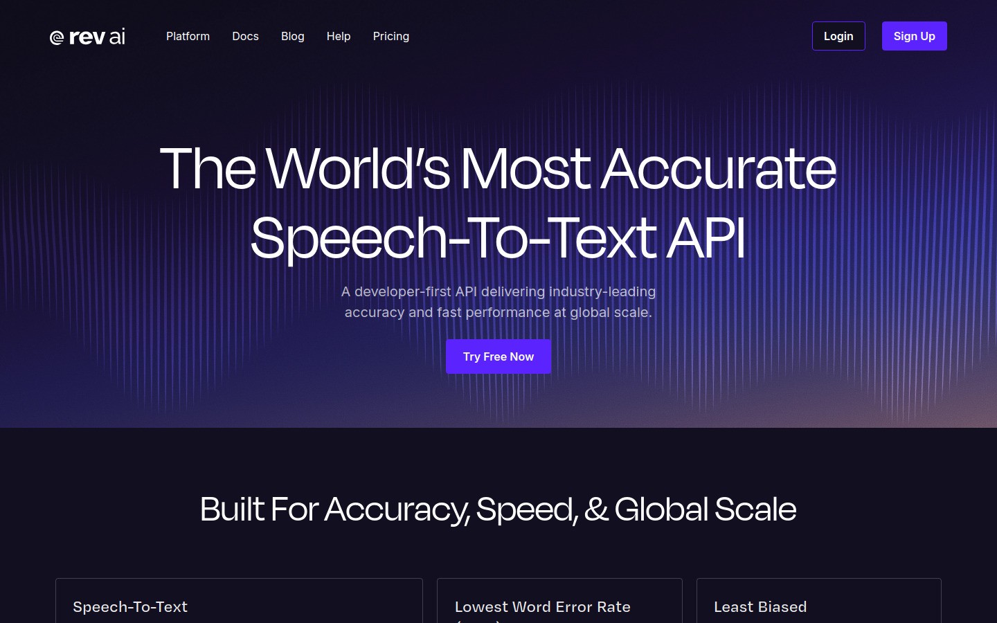 rev.ai homepage hero section screenshot