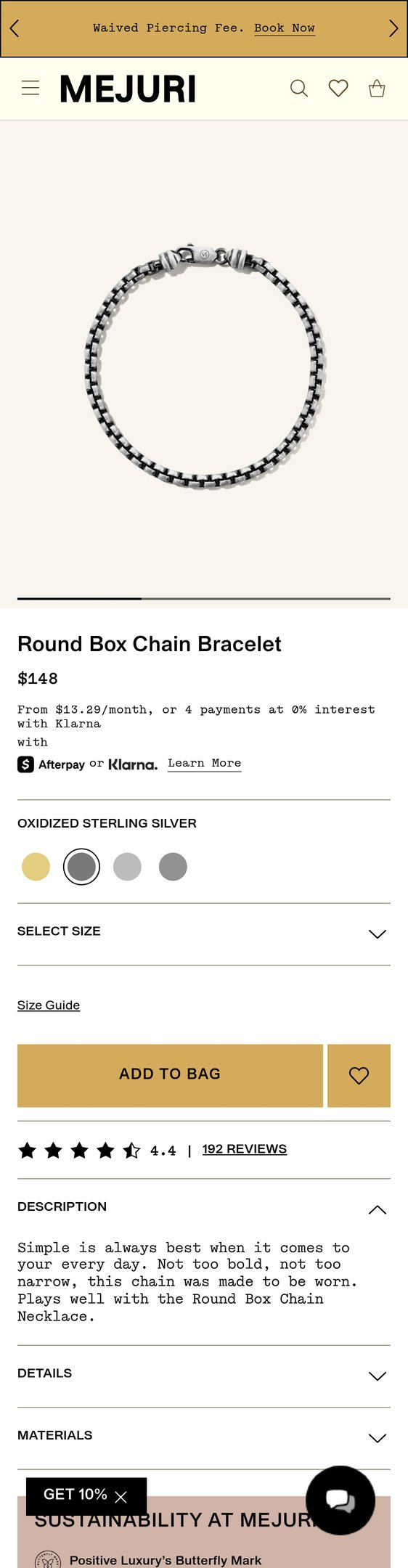 Jewelry product options include: necklace, bracelet, chain for 14k Gold Handcrafted Round Box Chain Bracelet - Jewelry from Mejuri.