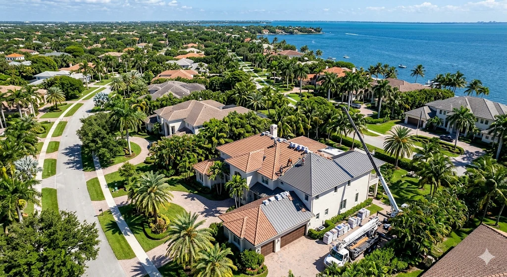 Roofing contractor Palmetto Bay FL — premium clay tile replacement on luxury home by Roofing Network licensed contractor