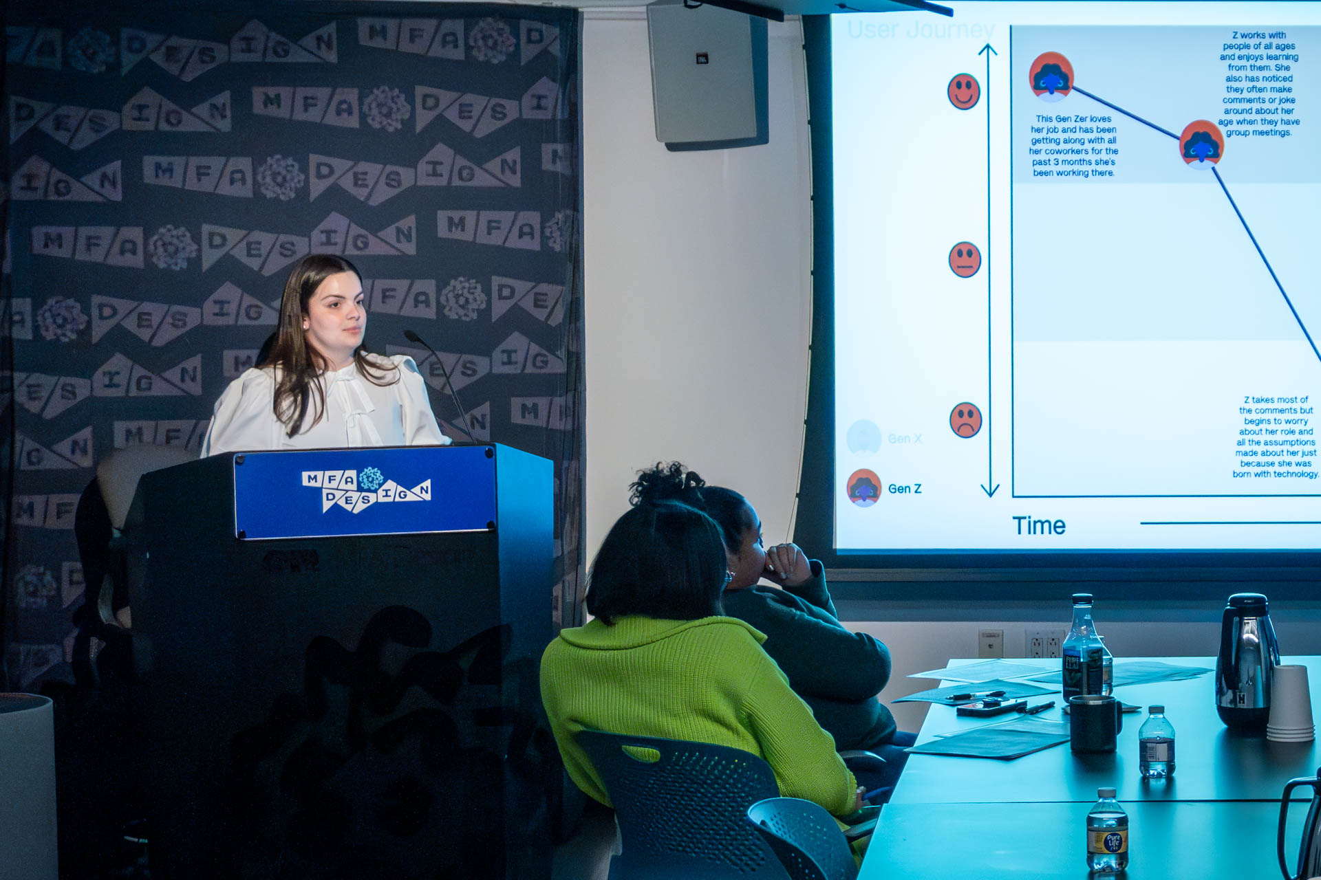 student at a podium giving a presentation