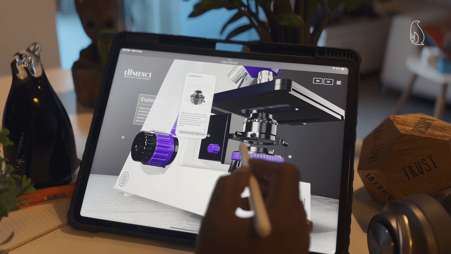 Interactive digital twin experience of a microscope running on iPad