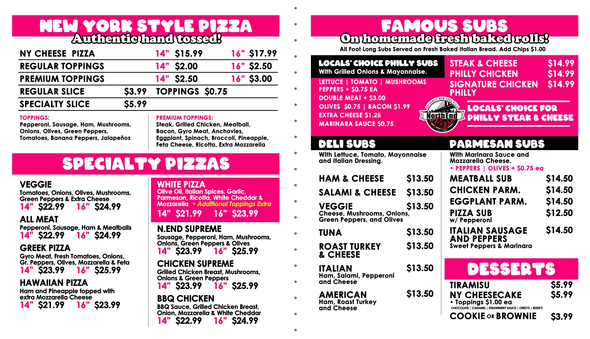 New York Style authentic hand-tossed pizza with specialty options like supreme, BBQ chicken, white pizza, veggie, and Hawaiian, plus famous subs including the locals’ favorite Philly steak and cheese, deli subs, and chicken parmesan subs in Virginia Beach, VA