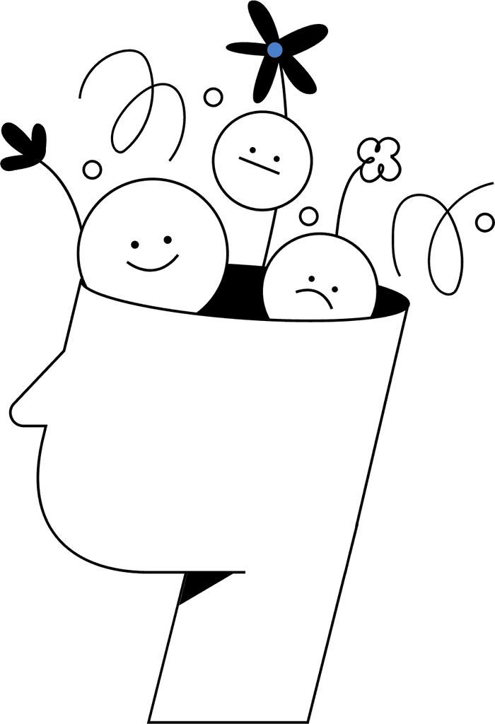 Illustration of a person with different emotions in their head.