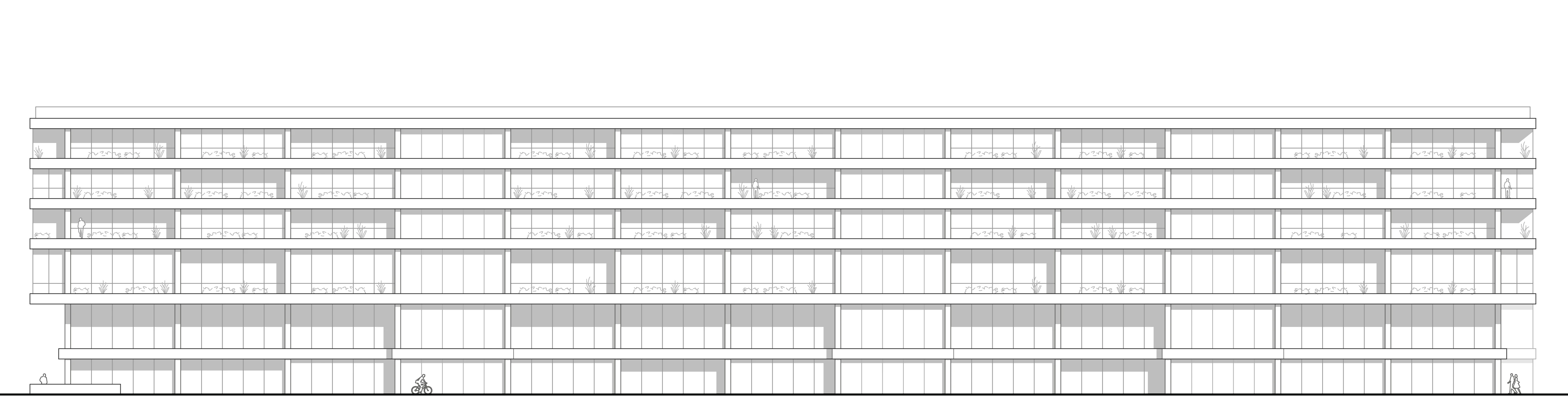 Architekturansicht von der Müllerstraße auf das Umnutzungskonzept des ehemaligen Kaufhauses Müllerstraße 25 in Berlin-Wedding