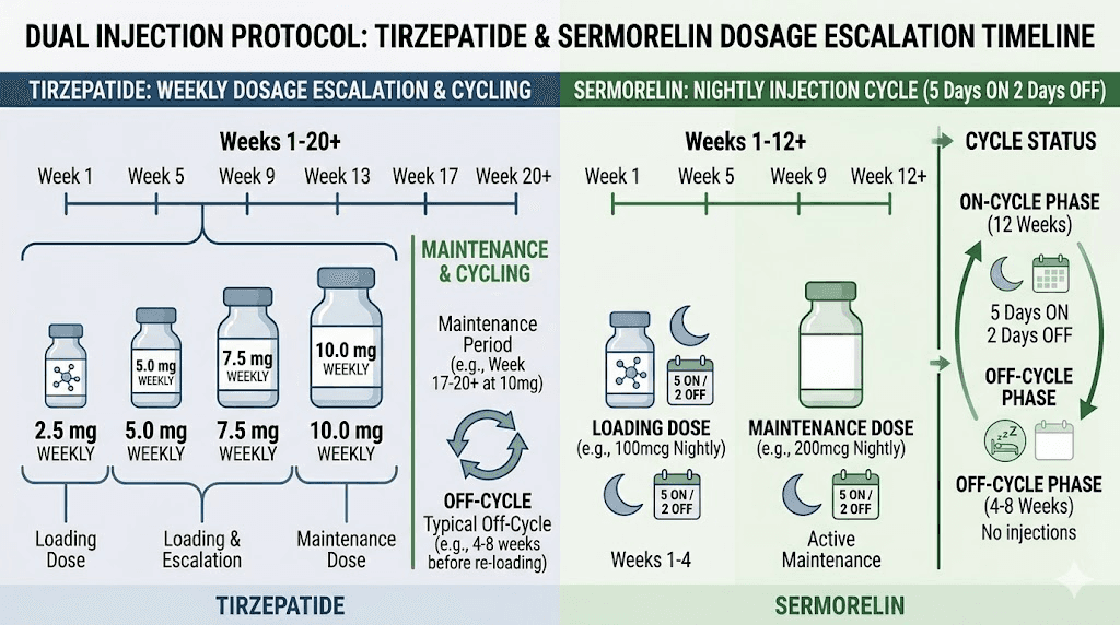 Sermorelin and tirzepatide combined dosage protocol timeline chart