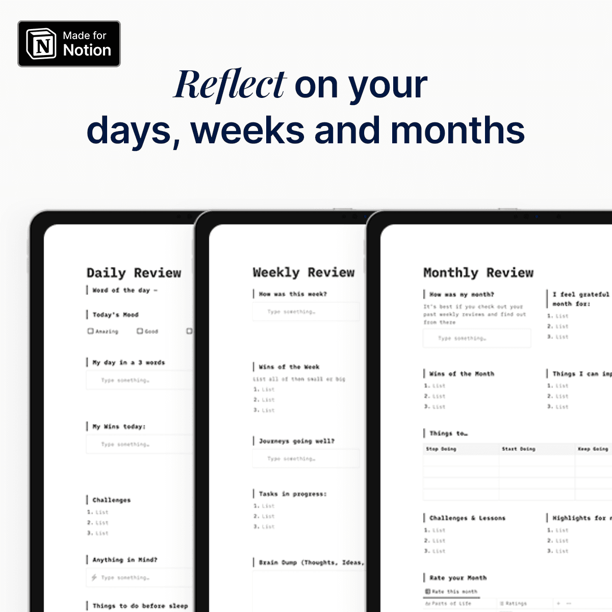 Reflect on your days, weeks, and month with Notion Reflection Journal