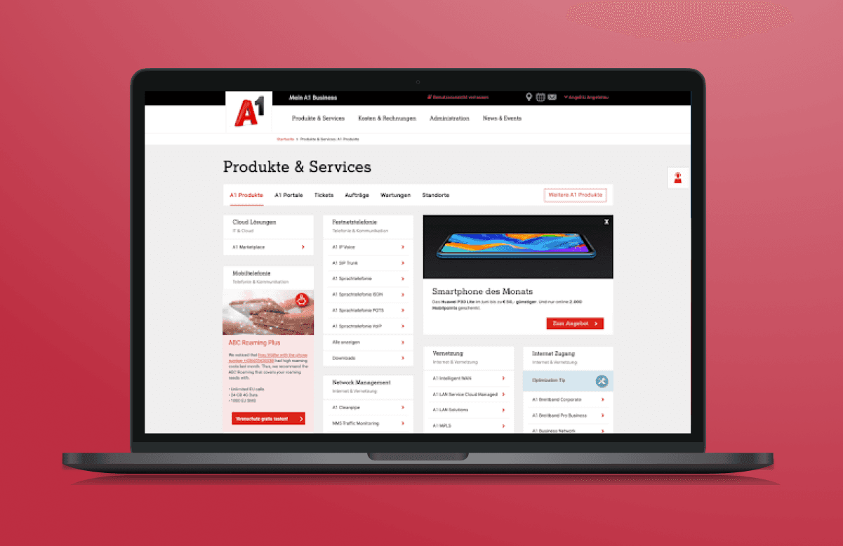 The main Dashboard A1 business customer sees