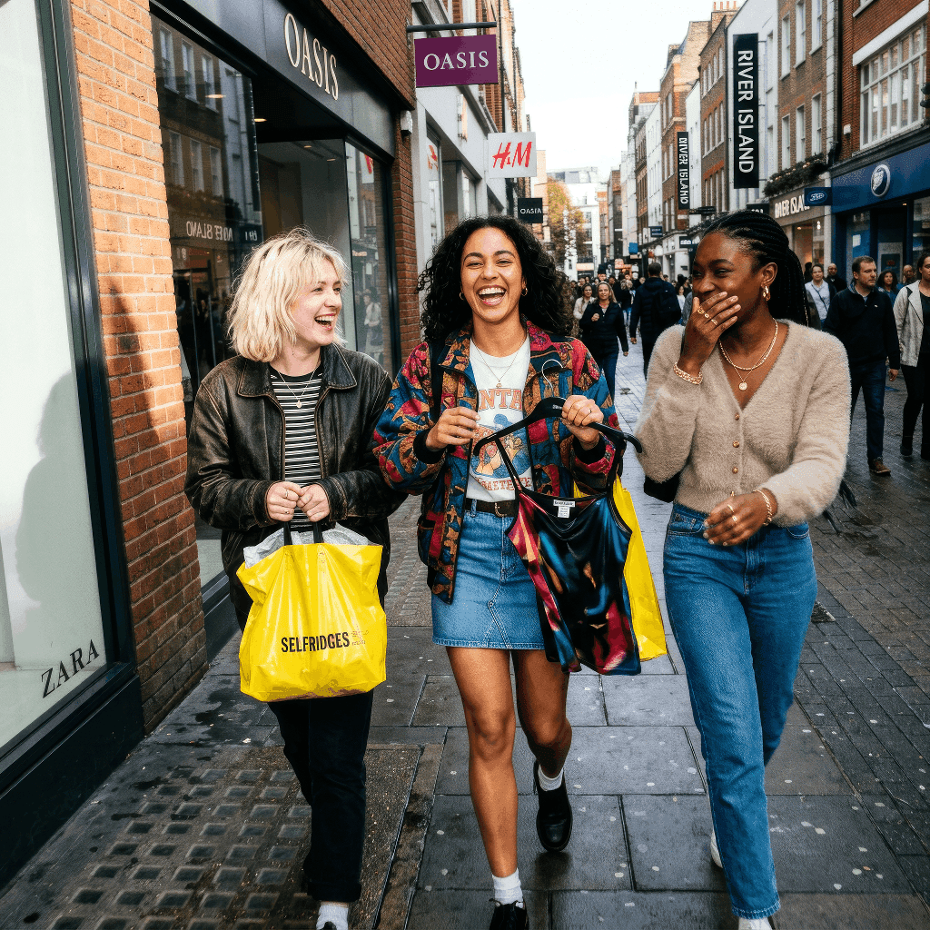 Three female friends shopping together