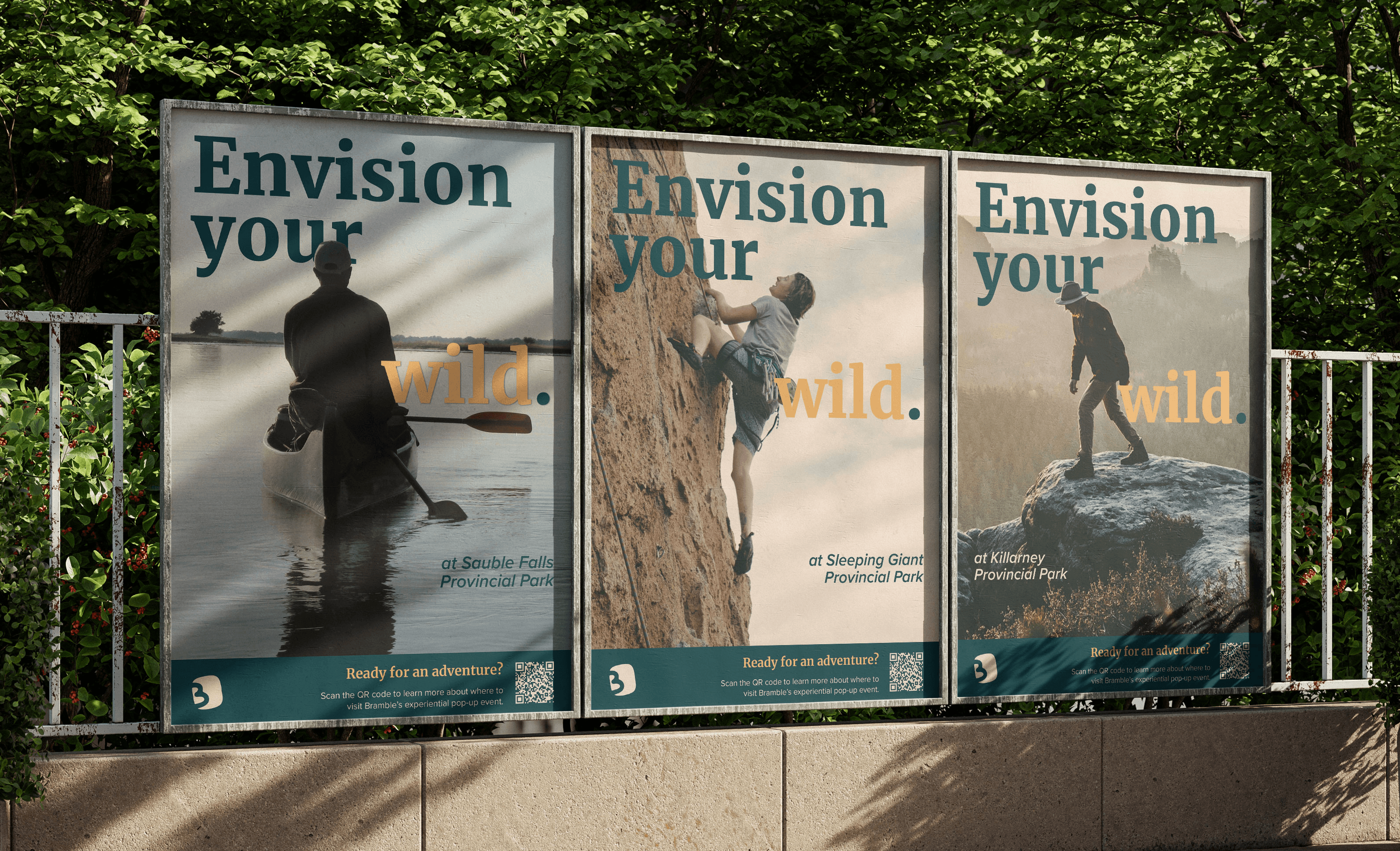 Bramble collection of 3 posters on an outdoor sign