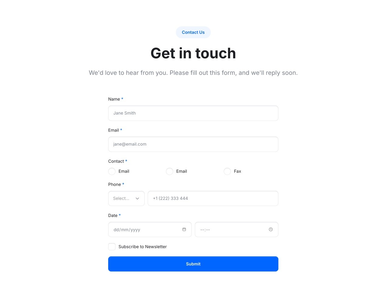 Framer Contact Section - Frameblox UI