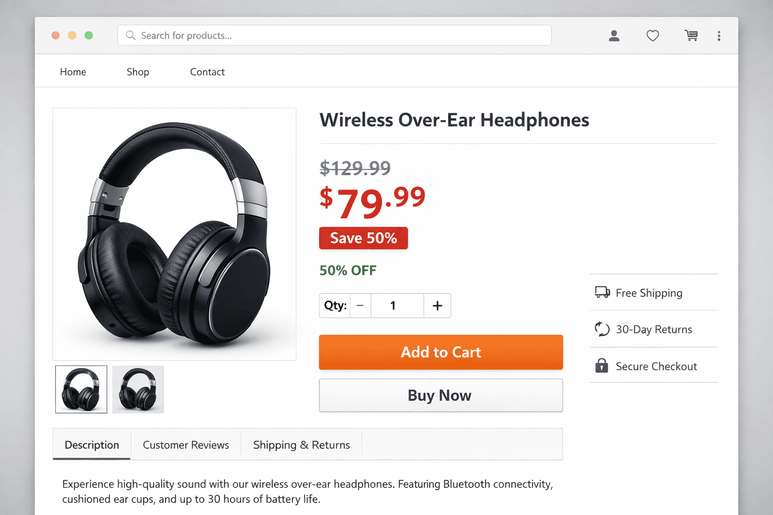 Ecommerce product page with current price, discount, and availability data.