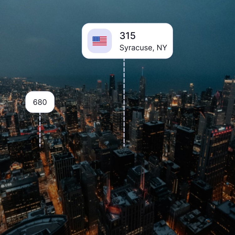 City skyline of Syracuse showing the 315 area code and surrounding area codes