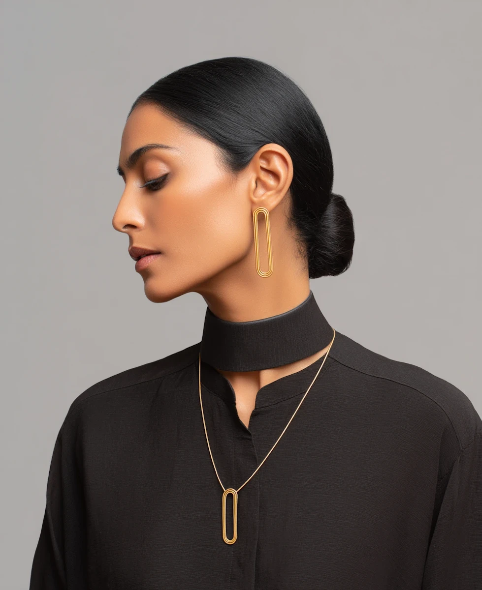 Matching gold earrings and necklace set