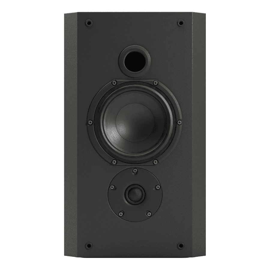 Black two-way speaker with woofer and tweeter