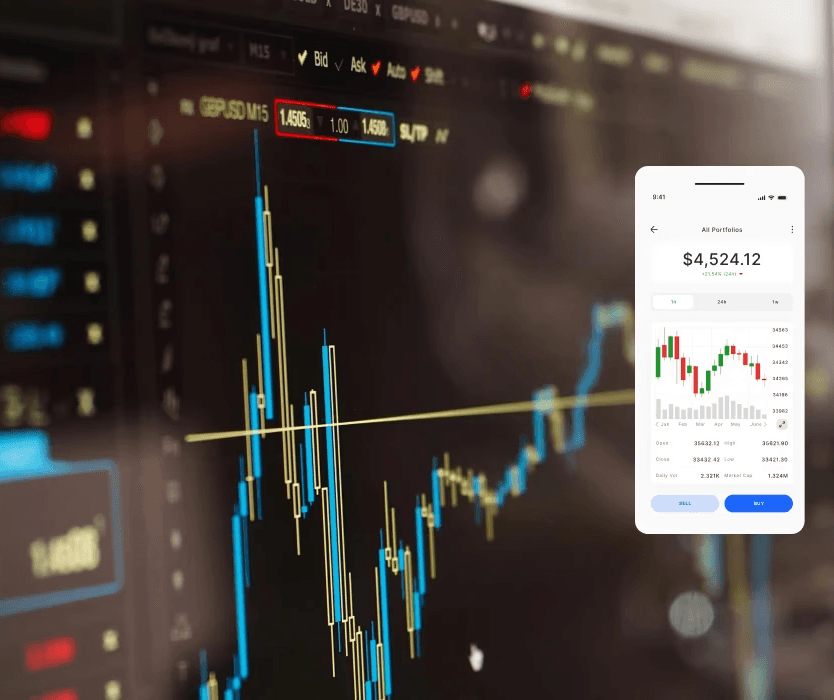Mobile portfolio monitoring interface displaying real‑time performance charts and balance data, illustrating a mobile‑first portfolio management system for institutional trading.