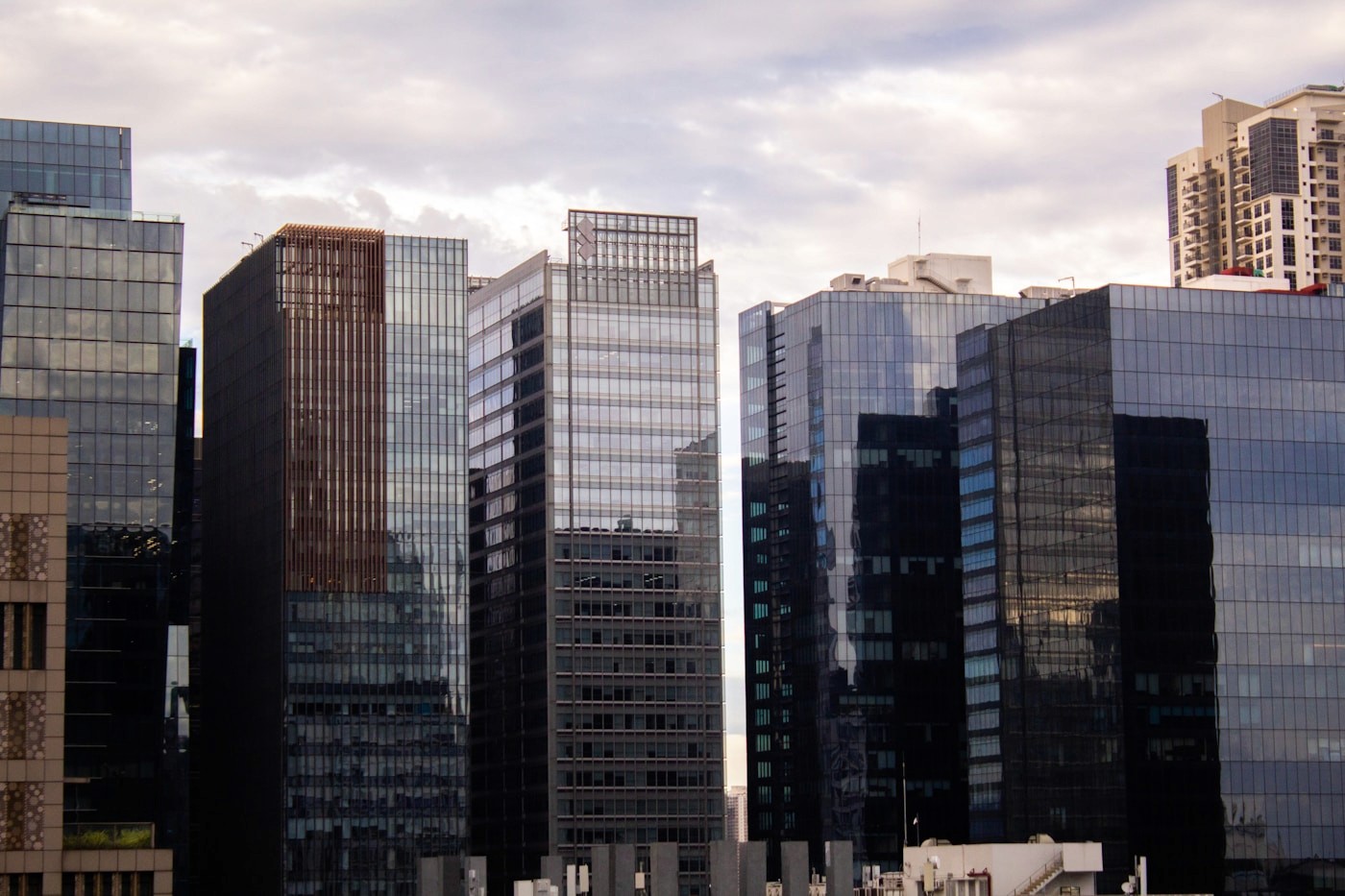 Modern glass office buildings