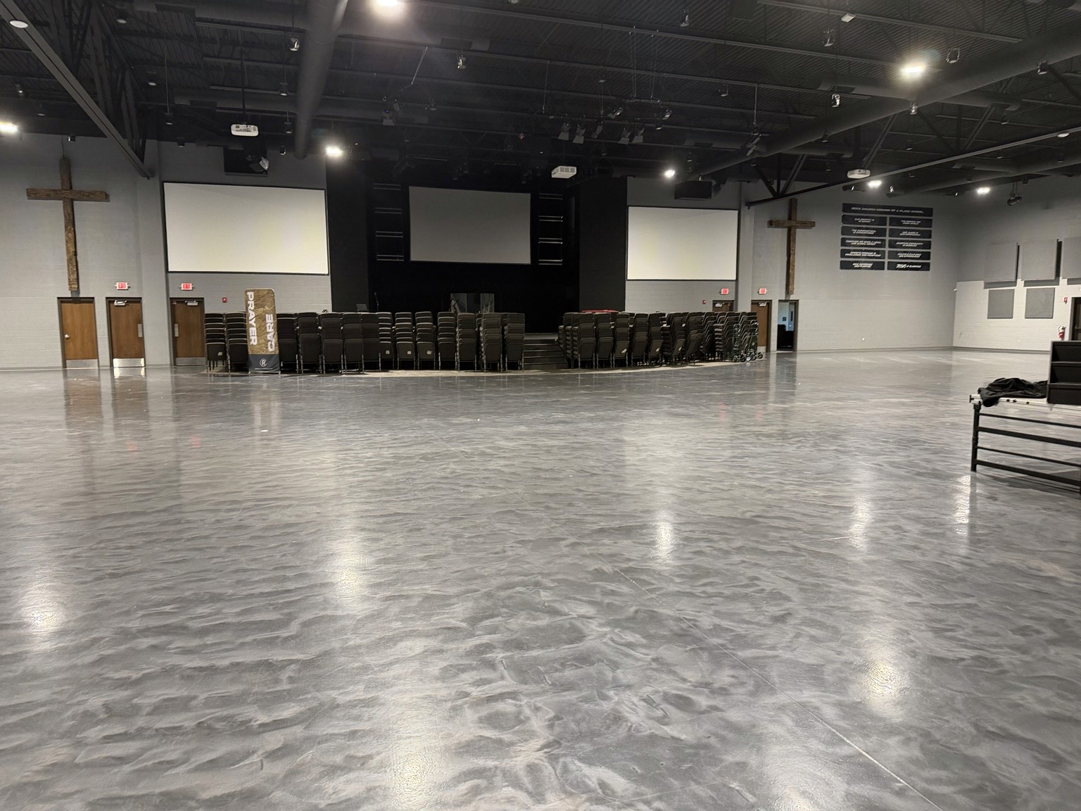 Rock Church worship center epoxy floor maintained by Great Lakes Building Solutions