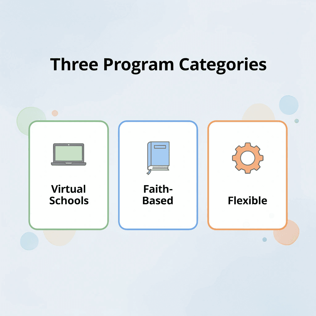 Infographic showing three categories of homeschool programs