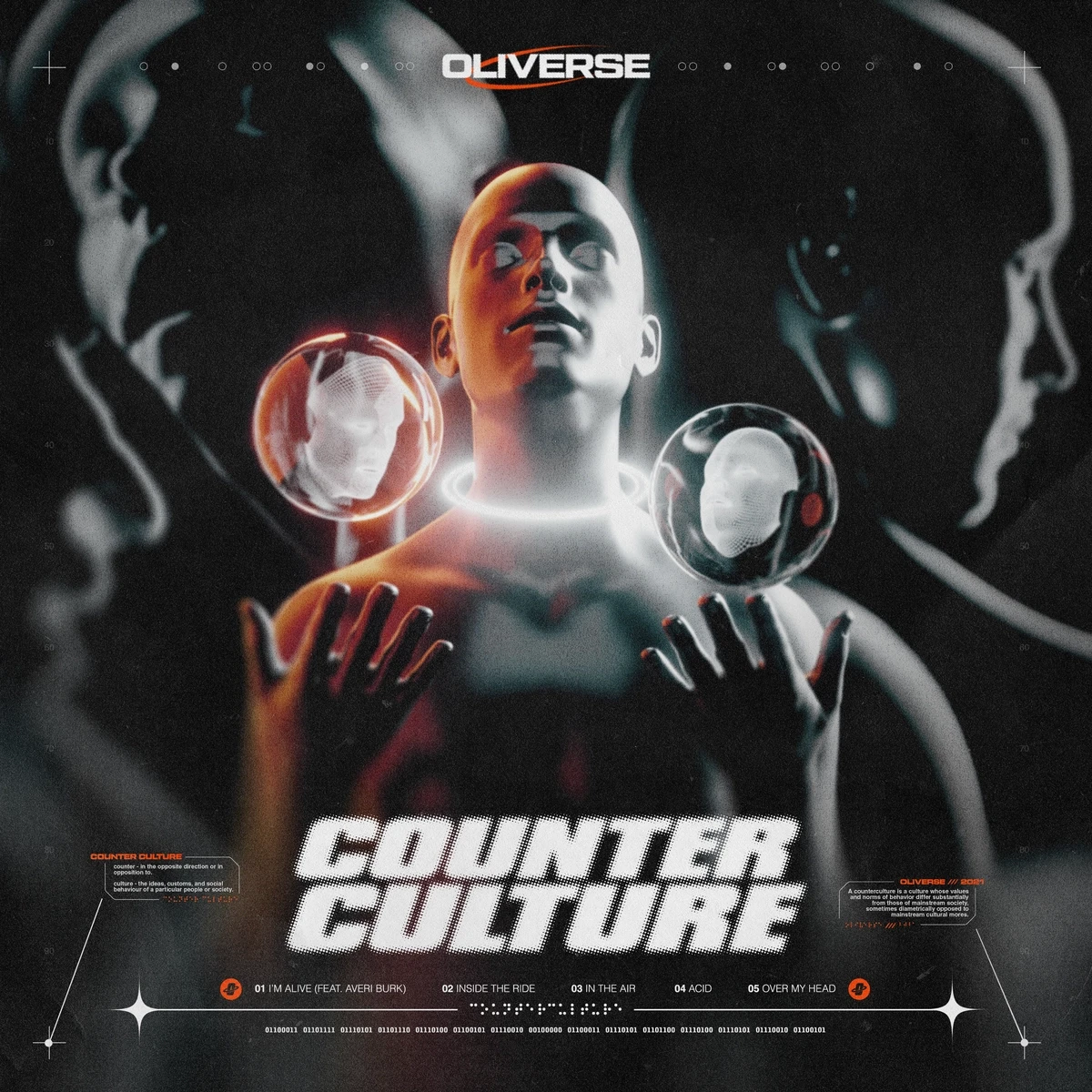 Abstract streaks of orange and blue light