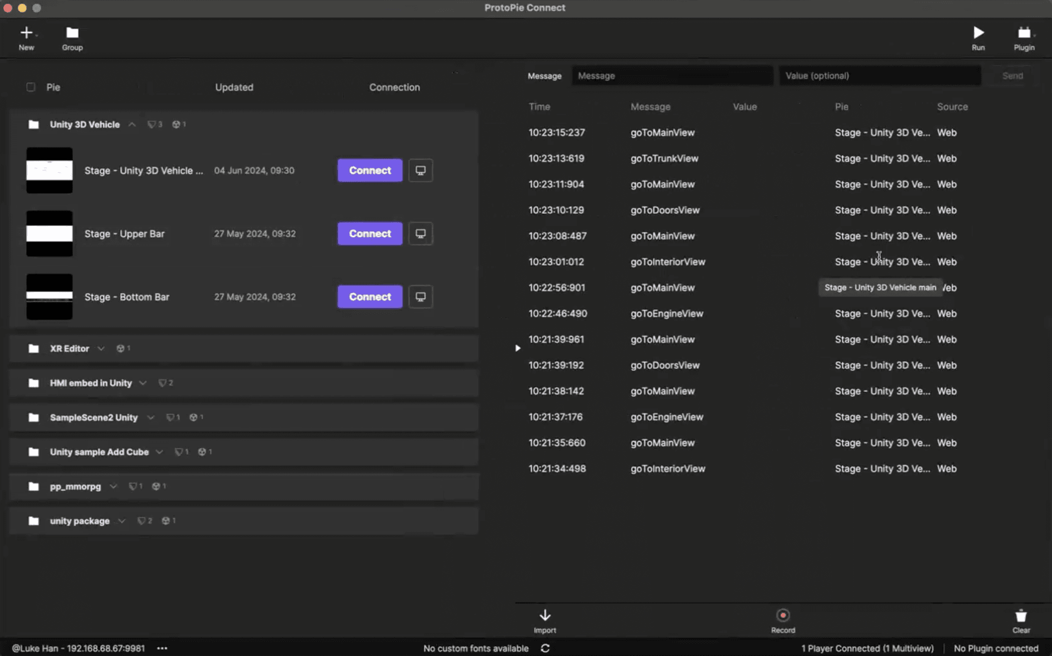 Monitor the messages being sent and received between Unity and ProtoPie.