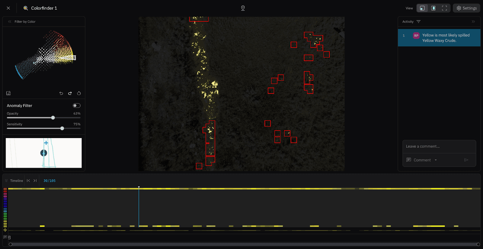 Colorfinder finds oil in the sagebrush on the right side of screen