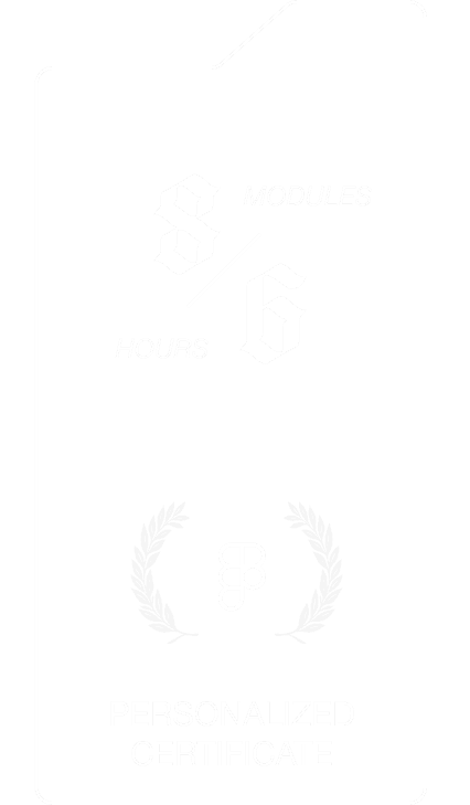 Image of "UX design course details: 8 modules, 6 hours, with personalized certificate in design leadership and strategy."