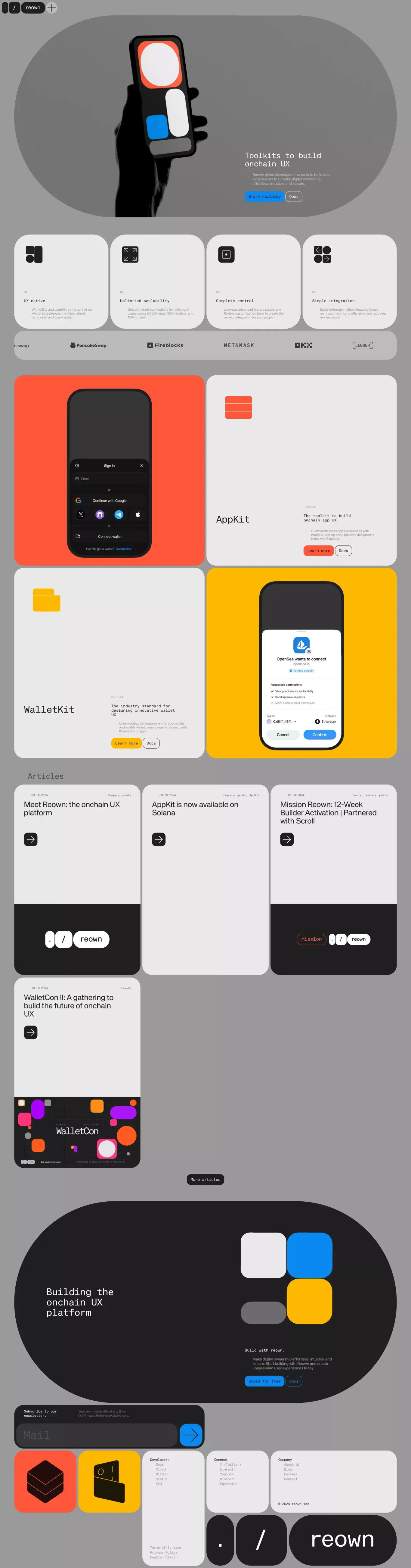 Reown landing page screenshot showcasing Tech design