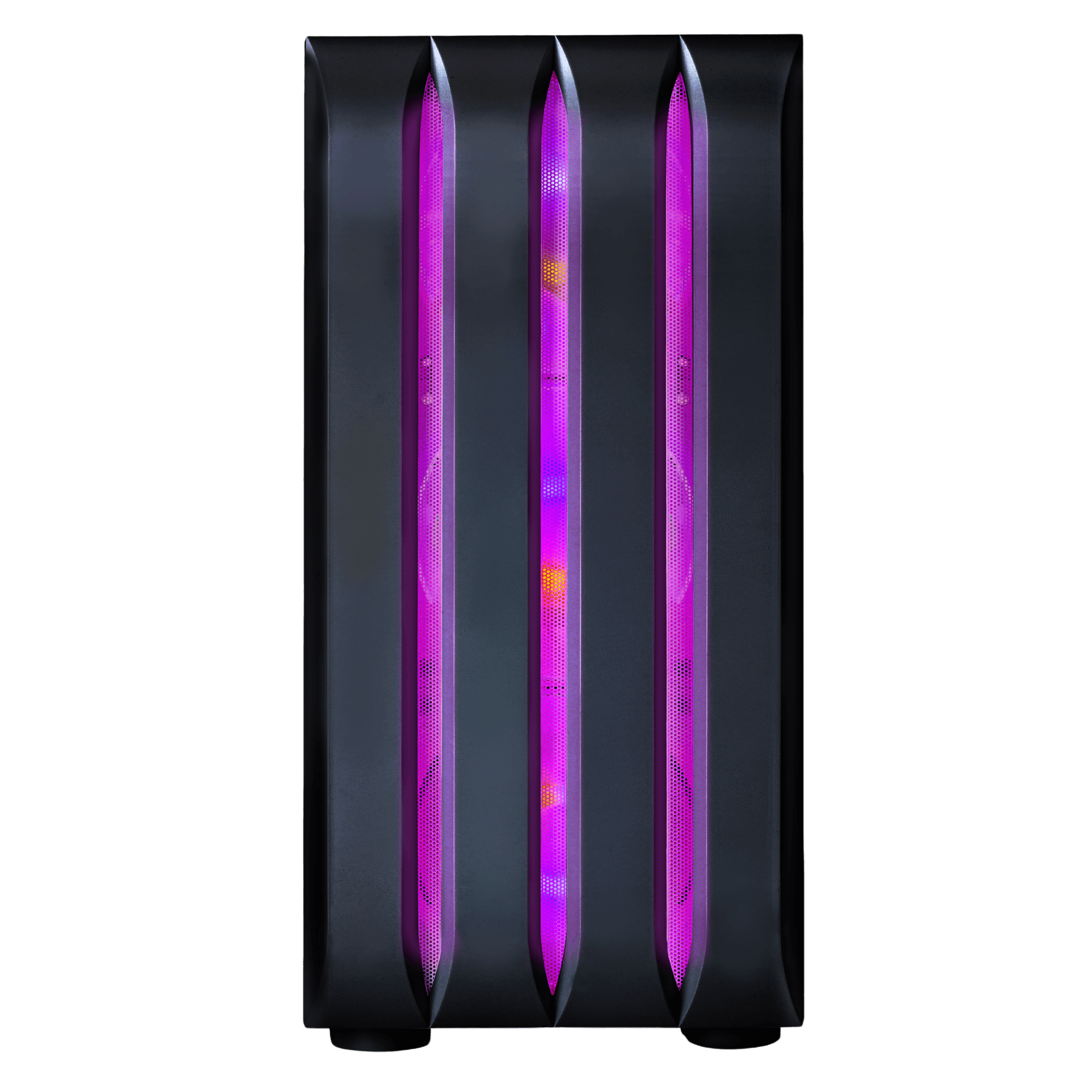 Enhance your gaming setup with this cutting-edge gaming PC case, showcasing a futuristic ribbed design illuminated by vibrant, multicolored LED strips. This sleek tower combines aesthetic appeal with peak functionality, designed to support top-tier gaming performance with advanced cooling solutions. Ideal for hardcore gamers, this case is not just a centerpiece but a statement of style and technological prowess, perfect for anyone looking to push the limits of their gaming experience.