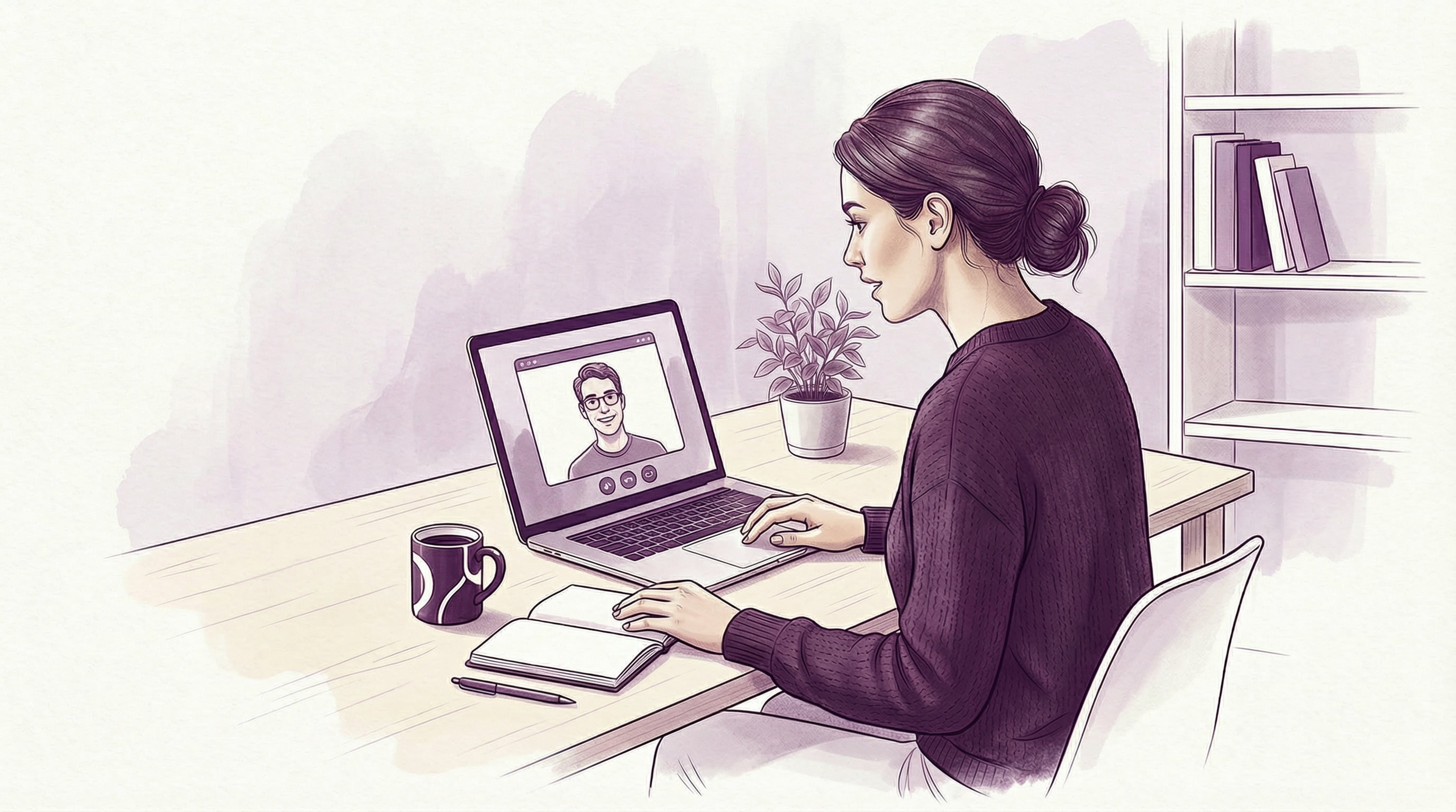 Femme closeuse devant son bureau