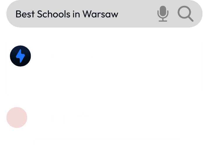 Search interface showcasing Casa Verde Framer template, titled "Best Schools in Warsaw".