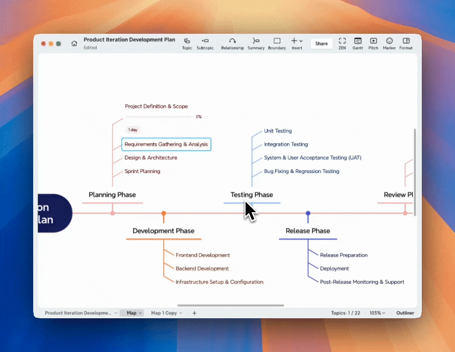 Task management interface with steps and dates