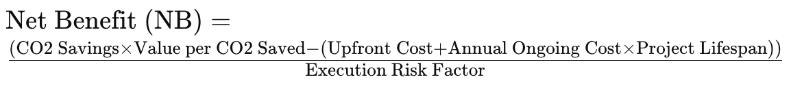 net benefit formula for co2 cost savings