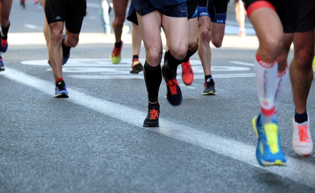 Group running on city road