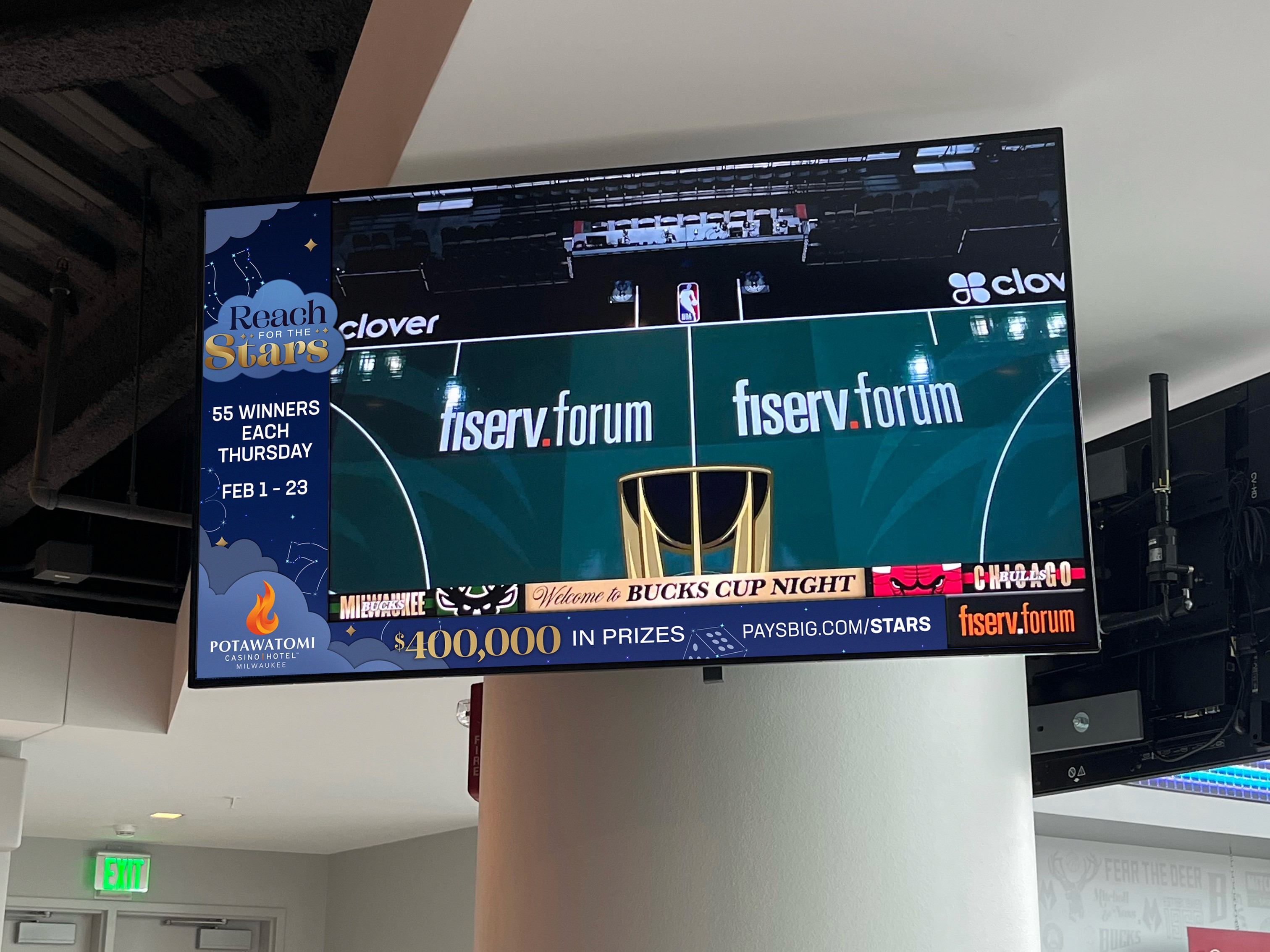On-screen signage at Fiserv Forum
