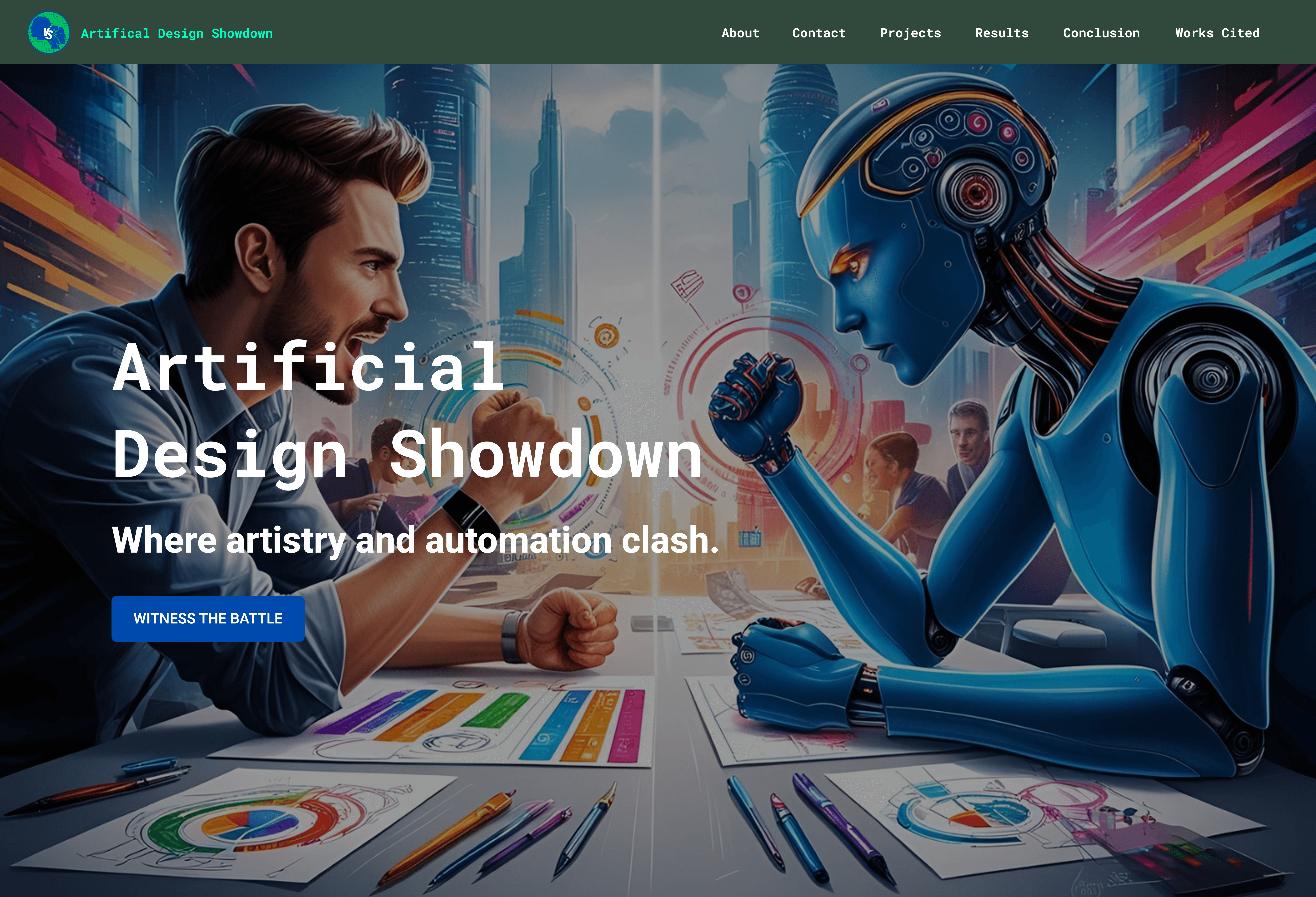 A human and a robot sit across from each other, engaged in a creative collaboration over colorful art supplies.