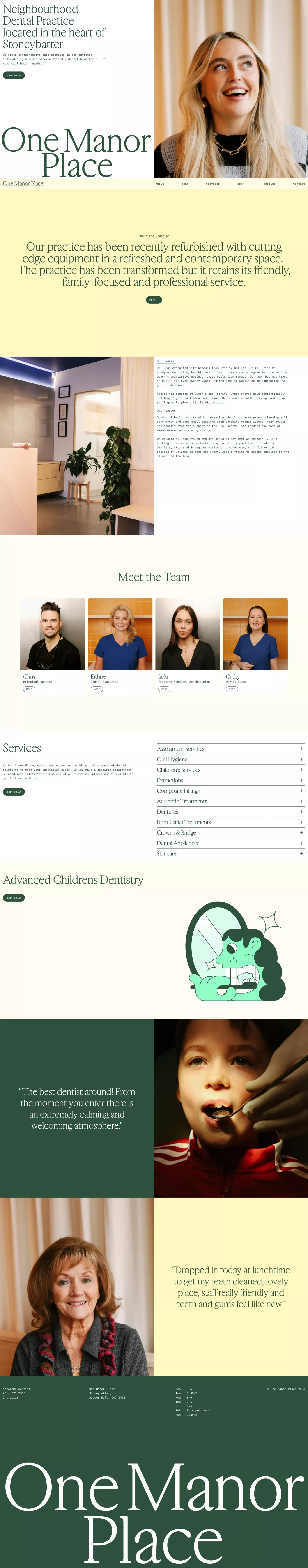 One Manor Place landing page screenshot showcasing Medical and Local Business design
