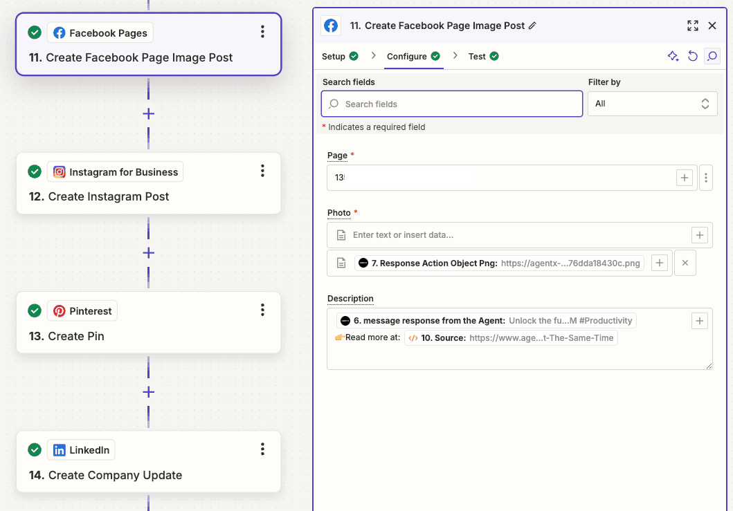 AgentX Zapier post to Facebook Page