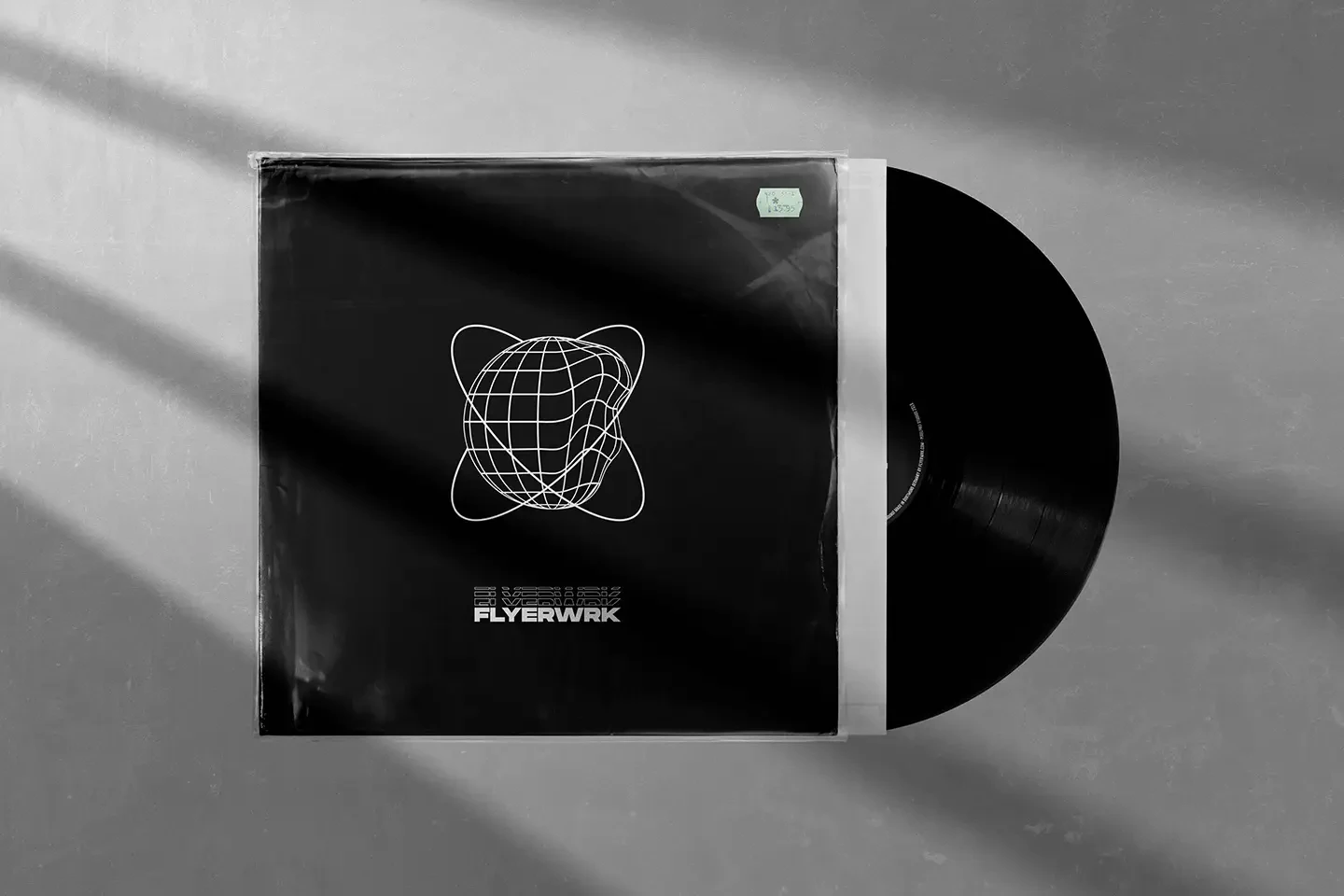 Shadow Overlays Scene Creator showing a vinyl record and sleeve with realistic diagonal sunlight shadows