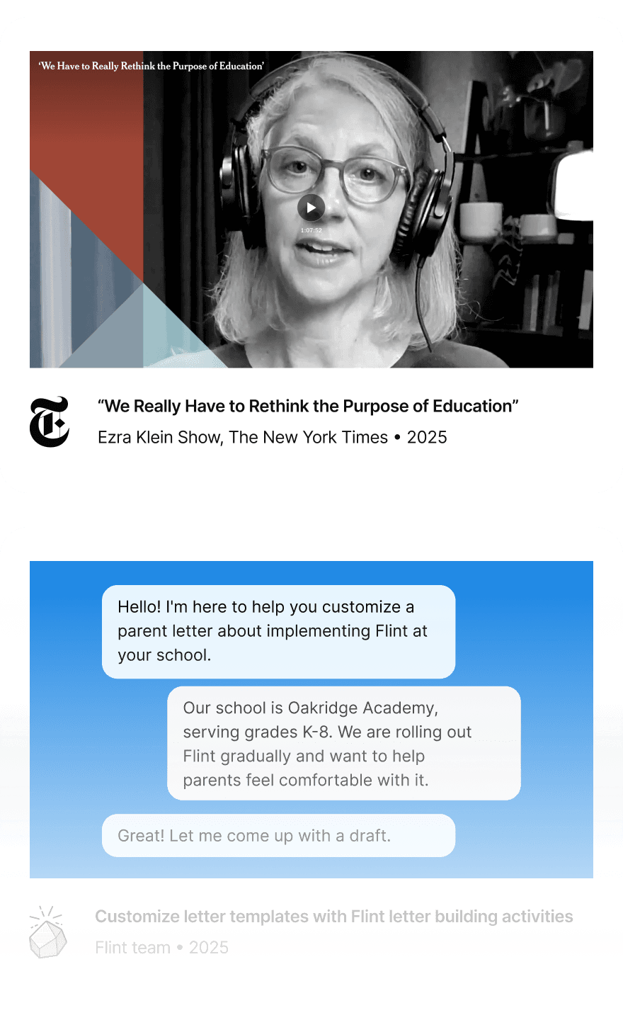 Column showing resources, one front NYtimes and another from Flint's customizable letter templates 