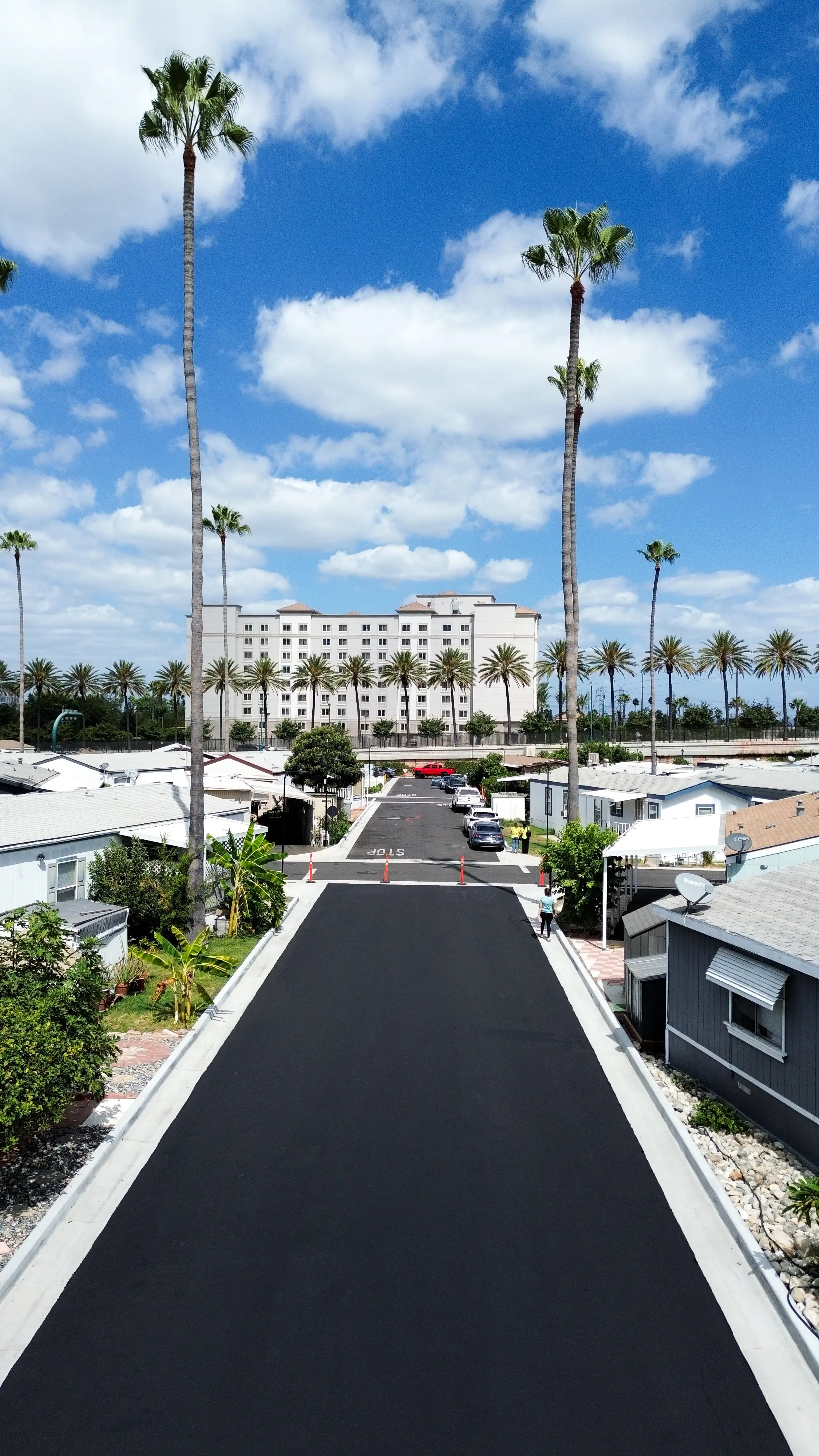 Aerial photo of mobile home park asphalt project