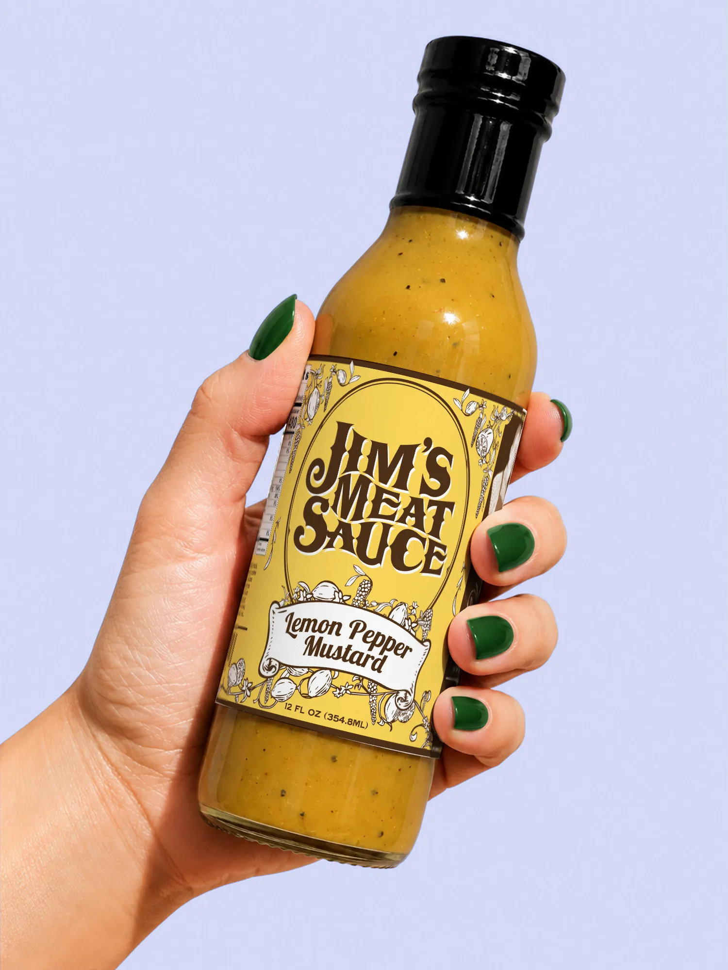 Jim's Meat Sauce lemon pepper bottle packaging mockup