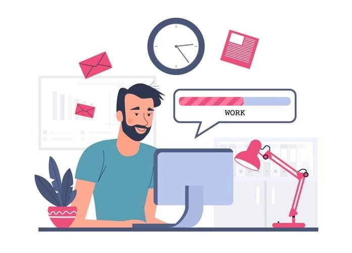 A person is arranging a home office workspace featuring a laptop and several notebooks, symbolizing the flexibility and independence of remote work as an independent contractor. The setup highlights the ability to work independently, manage tasks, and set one's own schedule while ensuring a reliable internet connection for effective communication and client interactions.