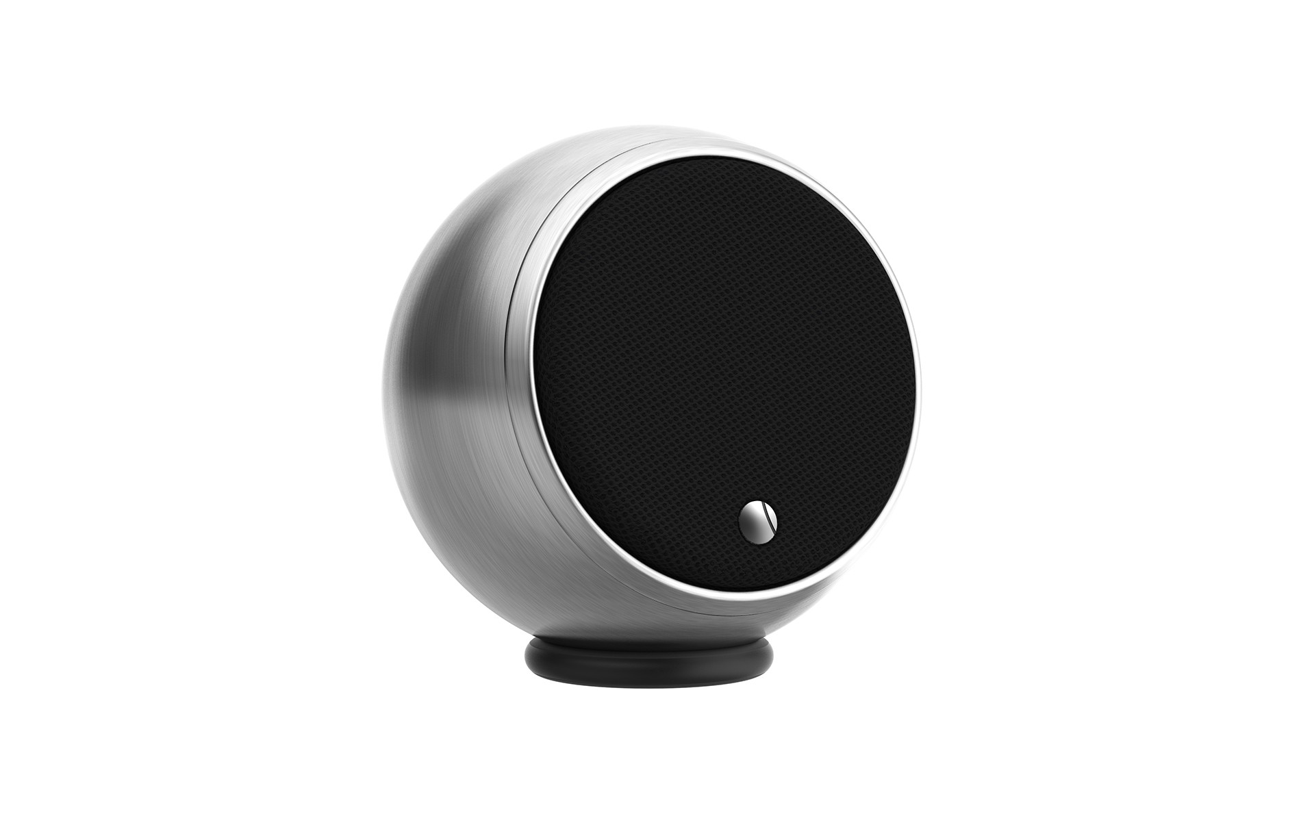Silver orb speaker with black grille