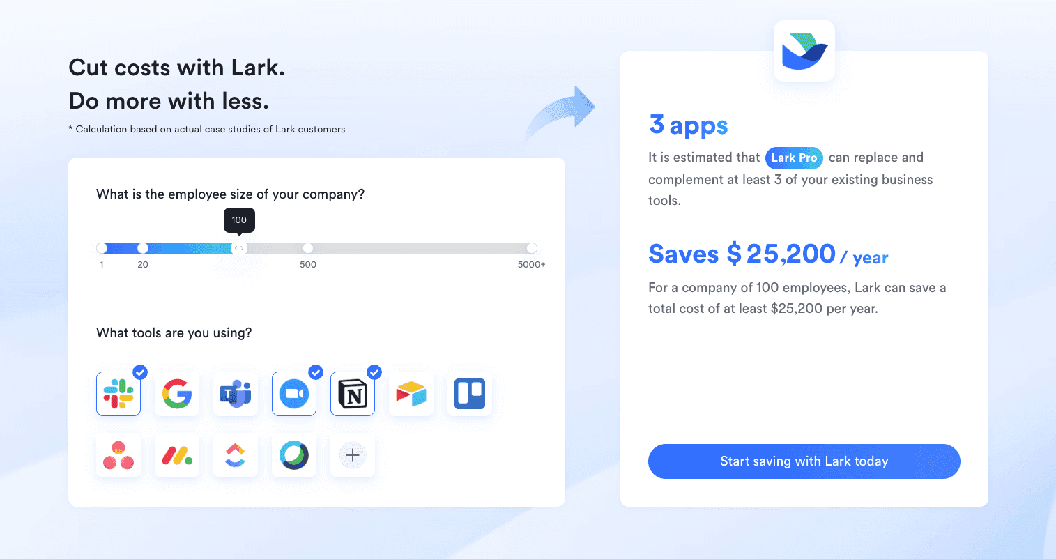 Lark's pricing calculator 