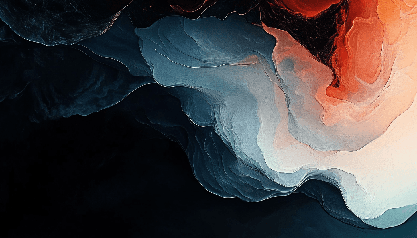 Abstract landscape. Deep dark blue with orange and red highlights