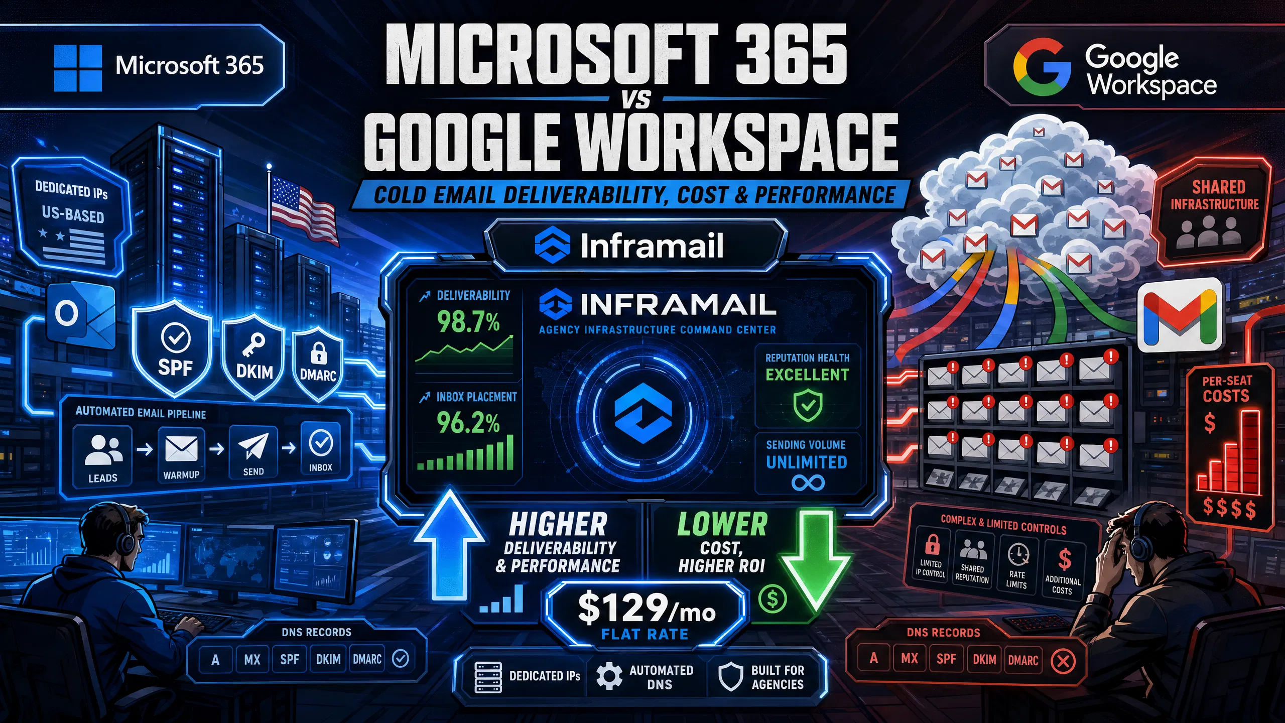 Microsoft 365 vs Google Workspace for Cold Email: Deliverability, Cost & Performance Comparison